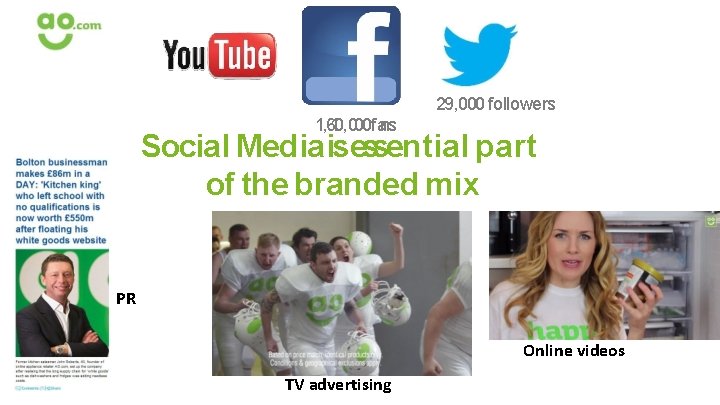 29, 000 followers 1, 610, 000 fans Social Mediaisessential part of the branded mix