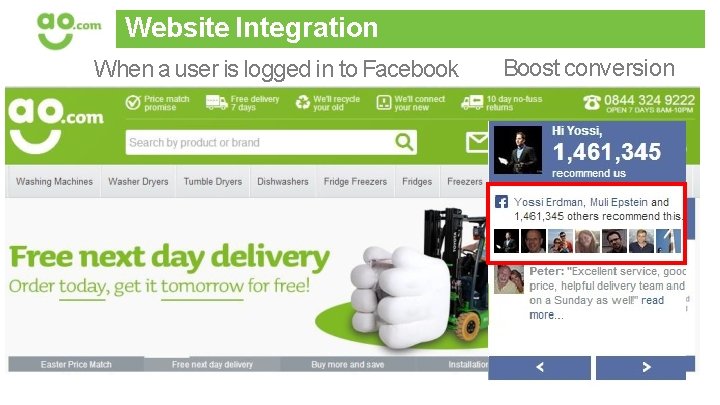 Website Integration When a user is logged in to Facebook Boost conversion 