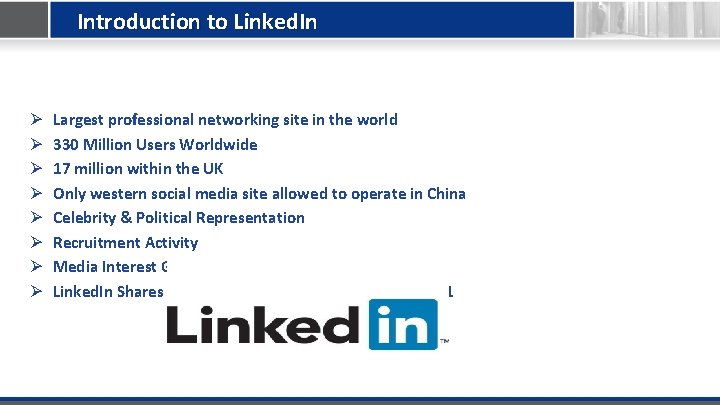 Introduction to Linked. In Ø Ø Ø Ø Largest professional networking site in the