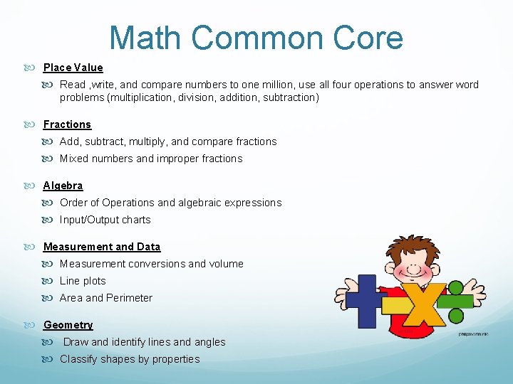 Math Common Core Place Value Read , write, and compare numbers to one million,