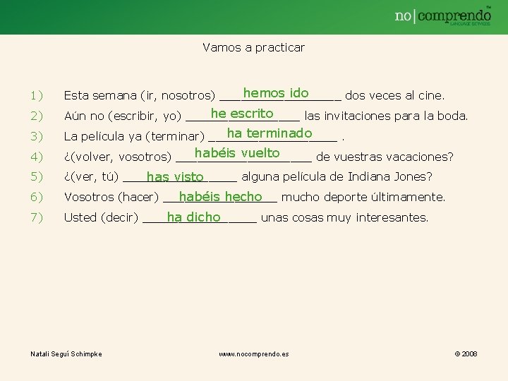 Vamos a practicar 1) hemos ido Esta semana (ir, nosotros) _________ dos veces al