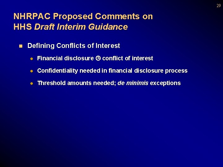 29 NHRPAC Proposed Comments on HHS Draft Interim Guidance n Defining Conflicts of Interest