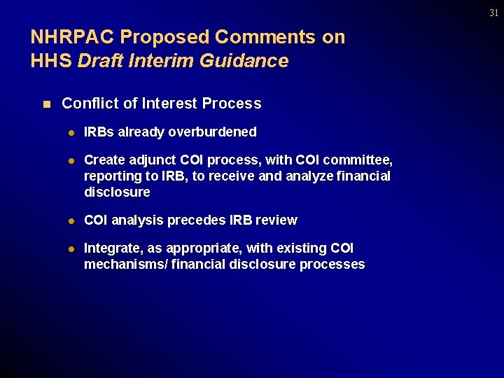 31 NHRPAC Proposed Comments on HHS Draft Interim Guidance n Conflict of Interest Process