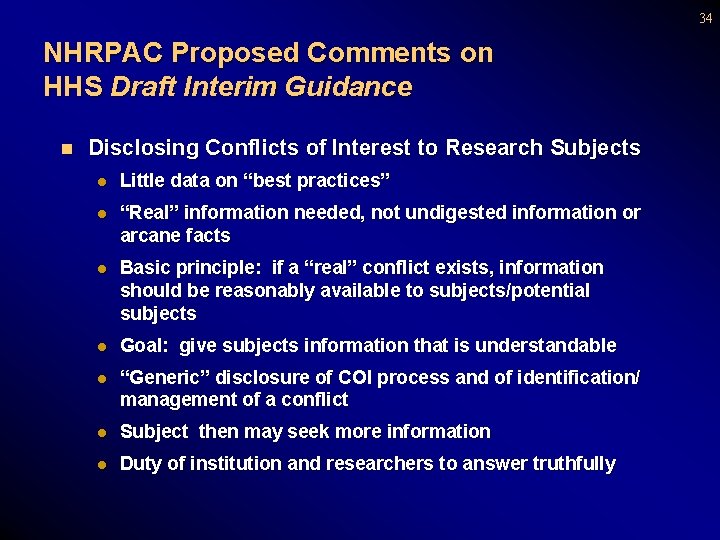 34 NHRPAC Proposed Comments on HHS Draft Interim Guidance n Disclosing Conflicts of Interest