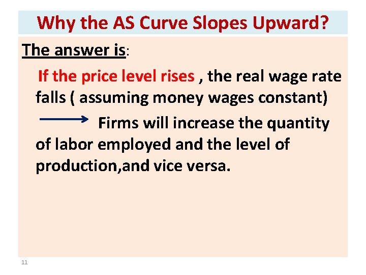 Why the AS Curve Slopes Upward? The answer is: If the price level rises