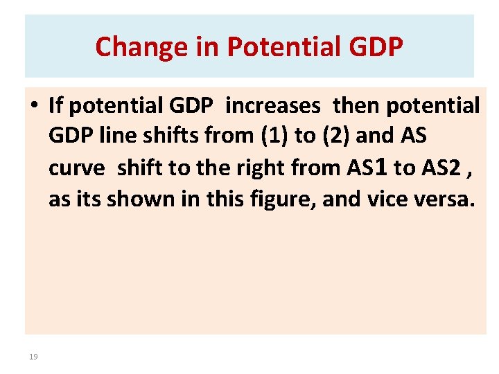 Change in Potential GDP • If potential GDP increases then potential GDP line shifts