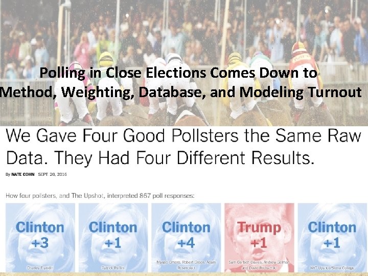 Polling in Close Elections Comes Down to Method, Weighting, Database, and Modeling Turnout 