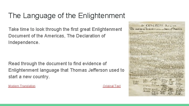 The Language of the Enlightenment Take time to look through the first great Enlightenment