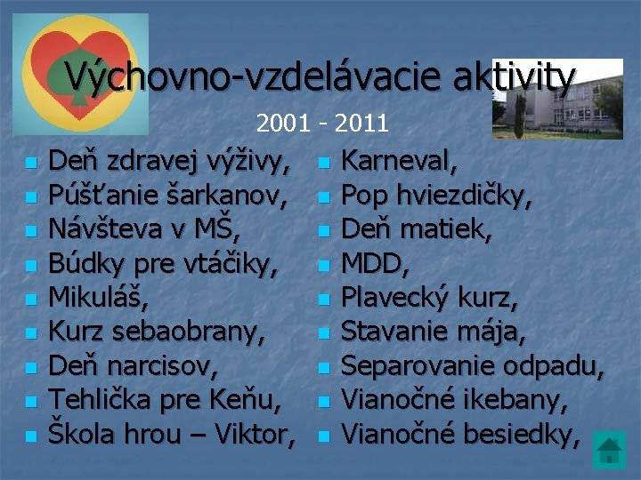 Výchovno-vzdelávacie aktivity 2001 - 2011 n n n n n Deň zdravej výživy, Púšťanie Výchovno-vzdelávacie aktivity 2001 - 2011 n n n n n Deň zdravej výživy, Púšťanie