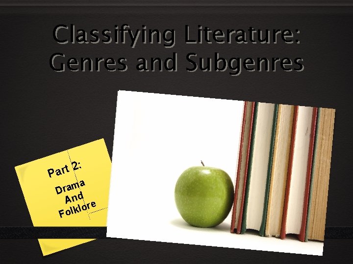 Classifying Literature: Genres and Subgenres 2: t r a P ma a r D