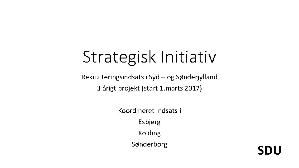 Strategisk Initiativ Rekrutteringsindsats i Syd – og Sønderjylland 3 årigt projekt (start 1. marts
