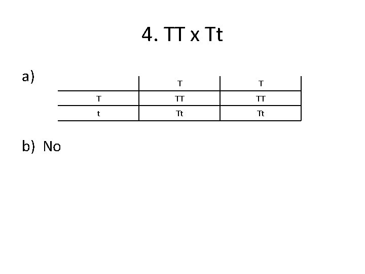 4. TT x Tt a) b) No T TT TT t Tt Tt 