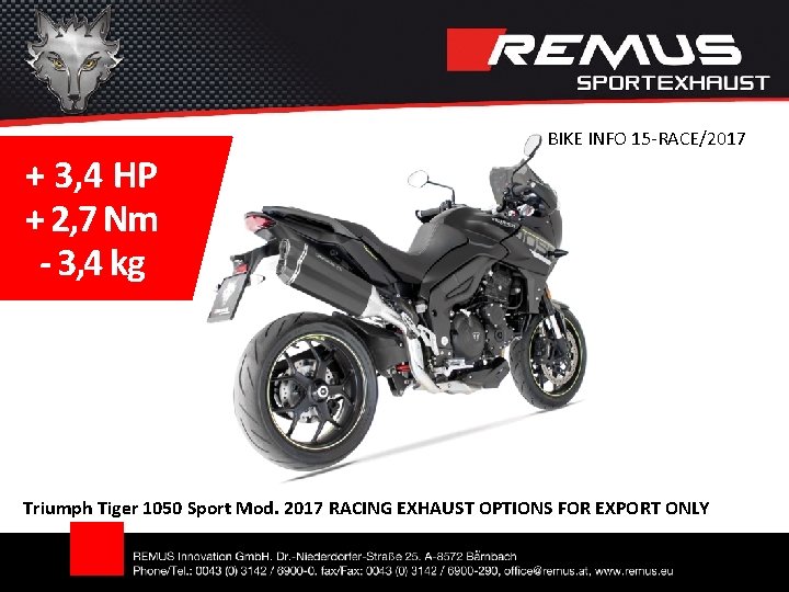 BIKE INFO 15 -RACE/2017 + 3, 4 HP + 2, 7 Nm - 3,