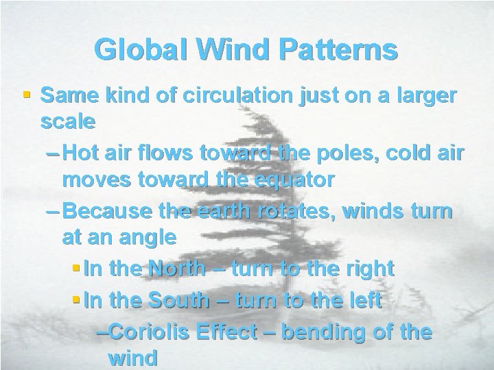 Global Wind Patterns § Same kind of circulation just on a larger scale – Global Wind Patterns § Same kind of circulation just on a larger scale –