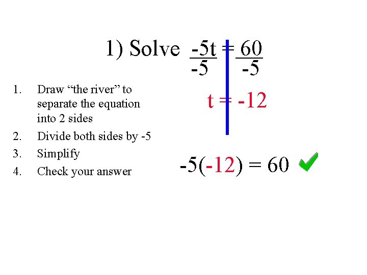 1. 2. 3. 4. 1) Solve -5 t = 60 -5 -5 Draw “the