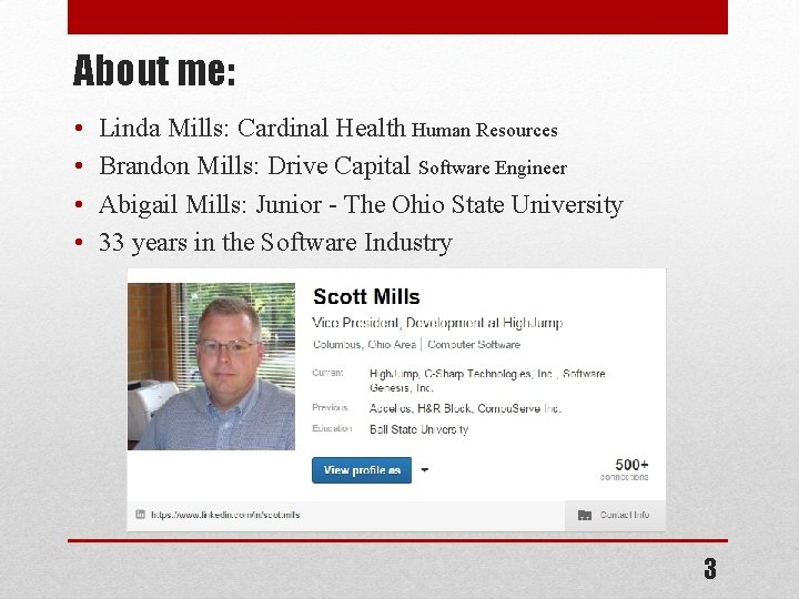 About me: • • Linda Mills: Cardinal Health Human Resources Brandon Mills: Drive Capital