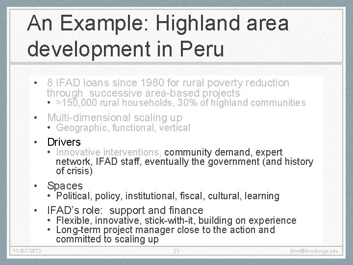 An Example: Highland area development in Peru • 8 IFAD loans since 1980 for An Example: Highland area development in Peru • 8 IFAD loans since 1980 for