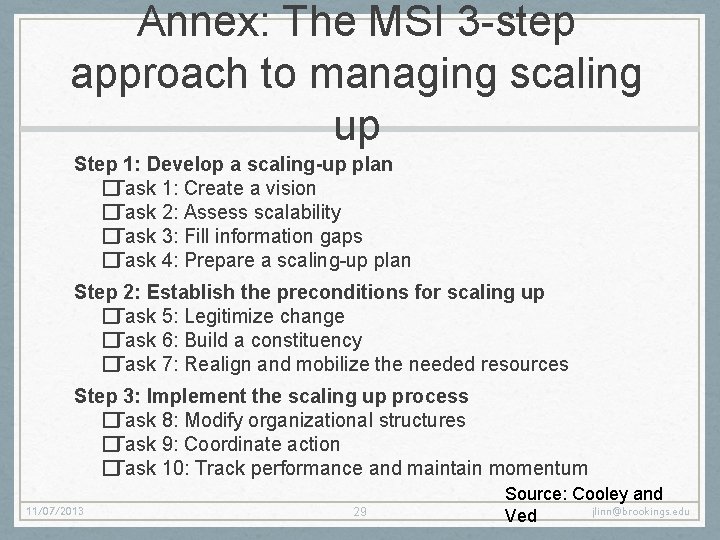 Annex: The MSI 3 -step approach to managing scaling up Step 1: Develop a Annex: The MSI 3 -step approach to managing scaling up Step 1: Develop a