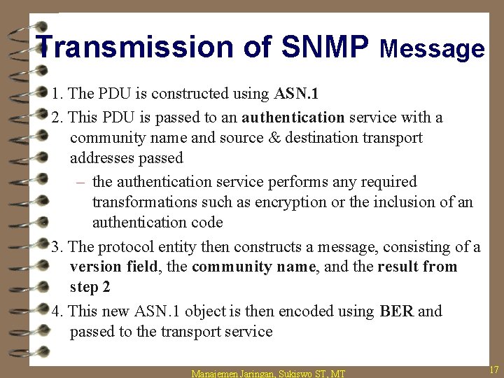 Transmission of SNMP Message 1. The PDU is constructed using ASN. 1 2. This