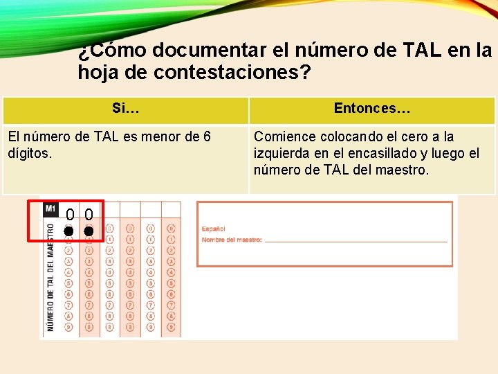 ¿Cómo documentar el número de TAL en la hoja de contestaciones? Si… El número