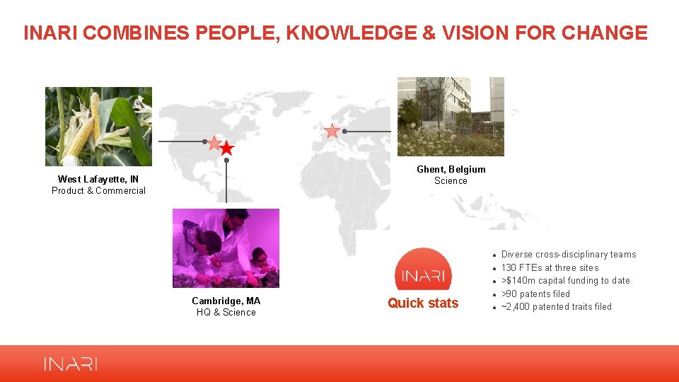 INARI COMBINES PEOPLE, KNOWLEDGE & VISION FOR CHANGE ` Ghent, Belgium Science West Lafayette,