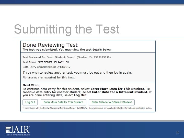 Submitting the Test 20 