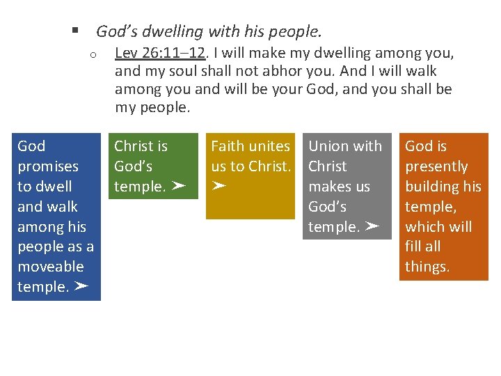 § God’s dwelling with his people. o God promises to dwell and walk among