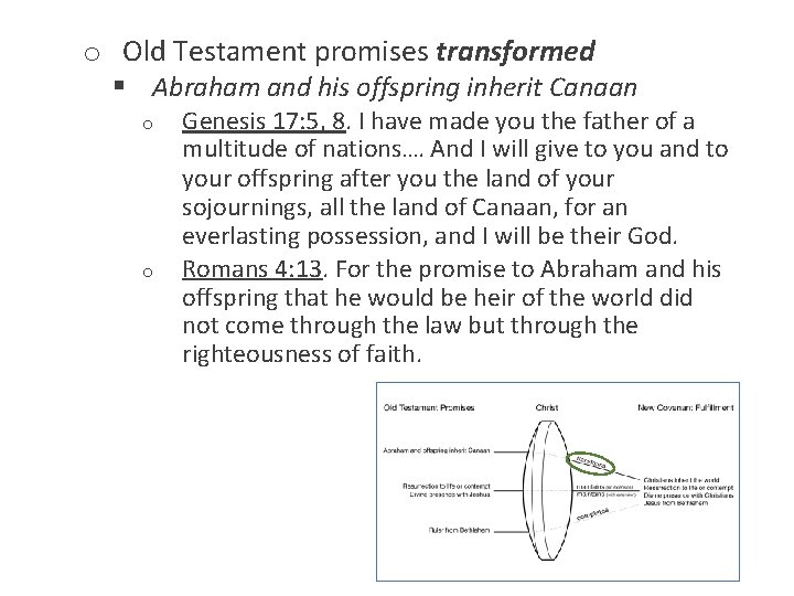 o Old Testament promises transformed § Abraham and his offspring inherit Canaan o o