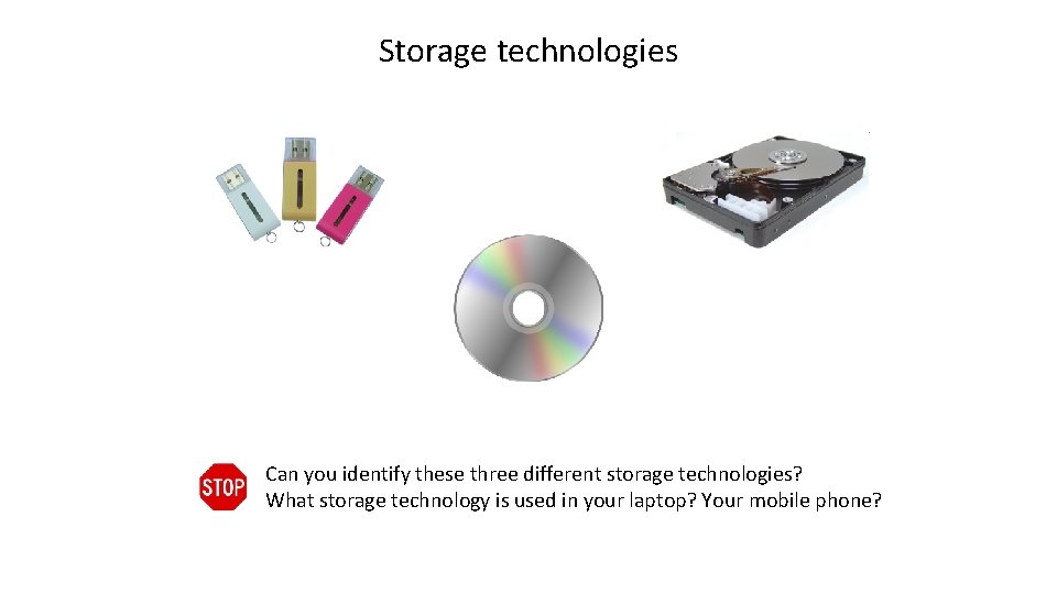 Storage technologies Can you identify these three different storage technologies? What storage technology is