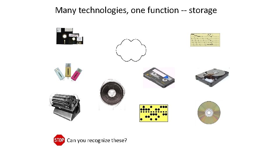 Many technologies, one function -- storage Can you recognize these? 
