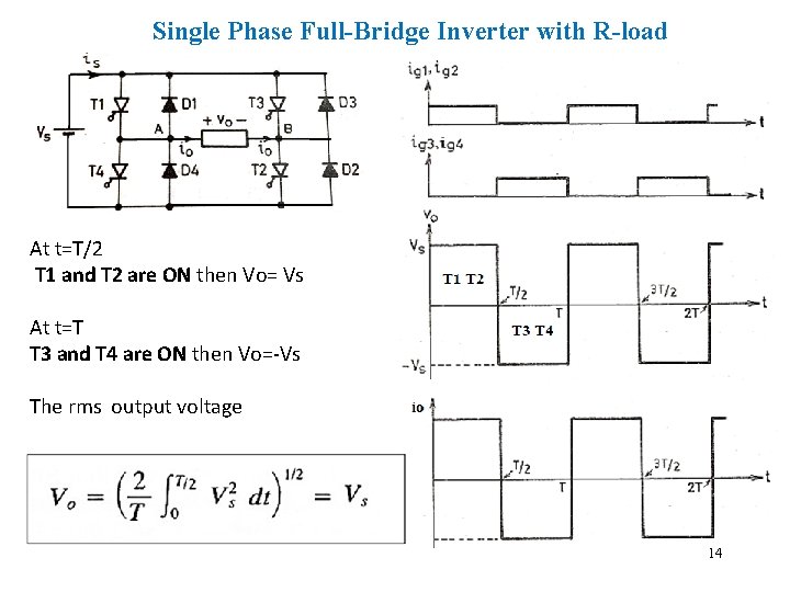 Single Phase Full-Bridge Inverter with R-load At t=T/2 T 1 and T 2 are