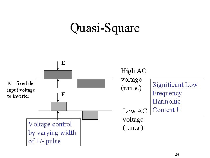 Quasi-Square E E = fixed dc input voltage to inverter E Voltage control by