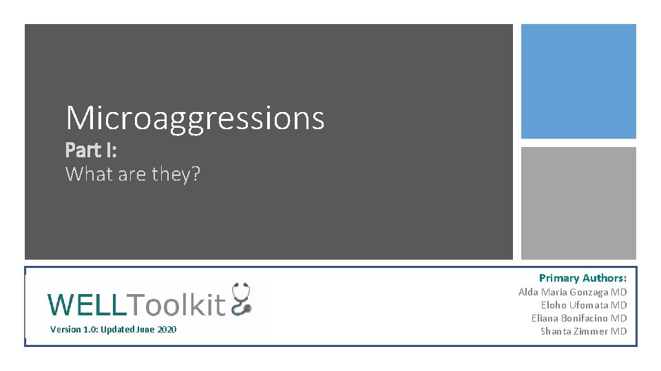 Microaggressions Part I: What are they? Primary Authors: Version 1. 0: Updated June 2020