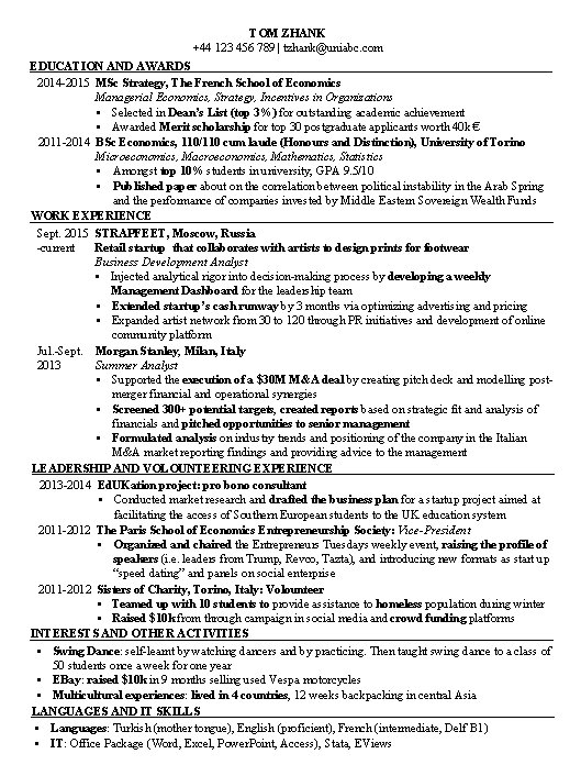 TOM ZHANK +44 123 456 789 | tzhank@uniabc. com EDUCATION AND AWARDS 2014 -2015