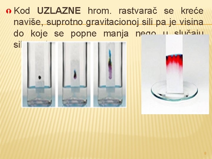  Kod UZLAZNE hrom. rastvarač se kreće naviše, suprotno gravitacionoj sili pa je visina