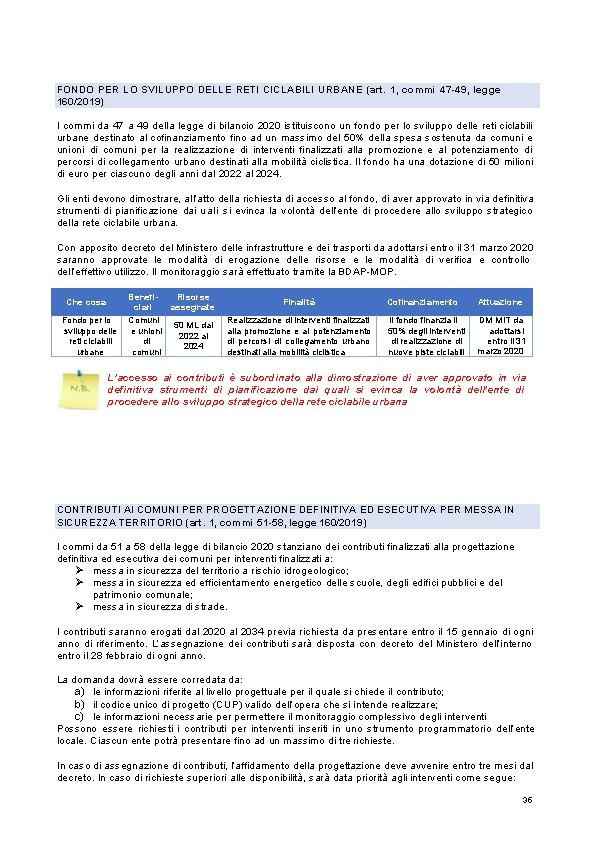 FONDO PER LO SVILUPPO DELLE RETI CICLABILI URBANE (art. 1, commi 47 -49, legge