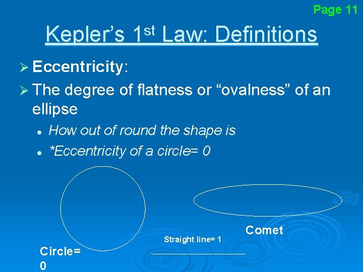 Page 11 Kepler’s 1 st Law: Definitions Ø Eccentricity: Ø The degree of flatness