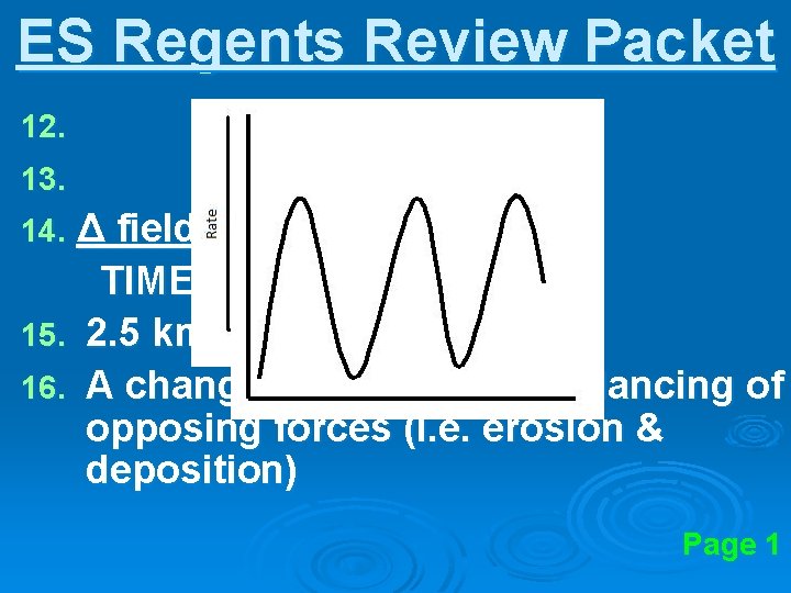 ES Regents Review Packet 12. 13. Δ field value TIME 15. 2. 5 km/yr.