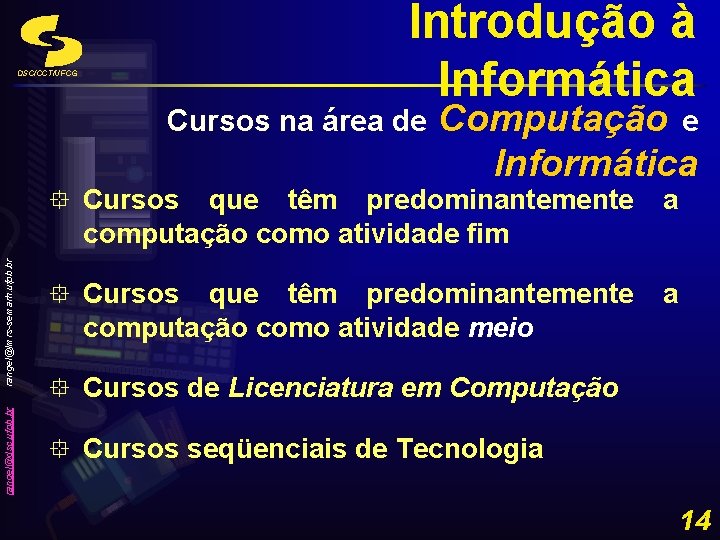 Introdução à Informática DSC/CCT/UFCG Cursos na área de Computação e Informática rangel@lmrs-semarh. ufpb. br