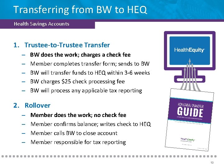 Transferring from BW to HEQ Health Savings Accounts 1. Trustee-to-Trustee Transfer – – –