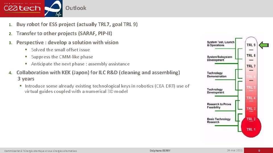 Outlook 1. Buy robot for ESS project (actually TRL 7, goal TRL 9) 2.