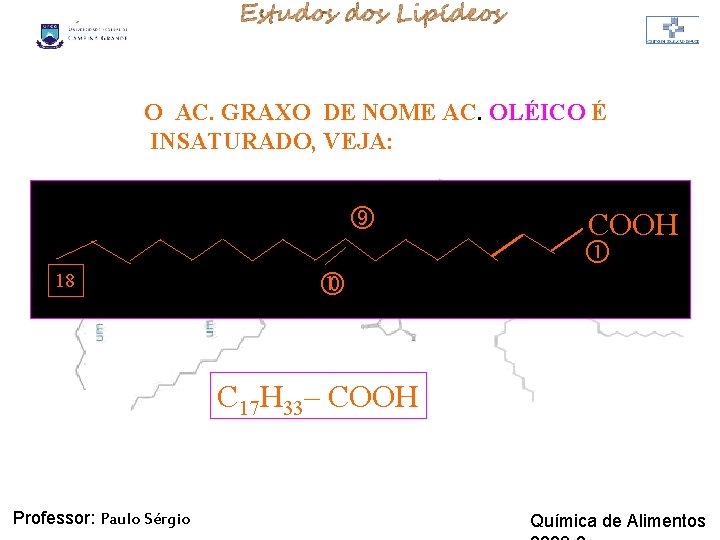 LIPÍDIOS O AC. GRAXO DE NOME AC. OLÉICO É INSATURADO, VEJA: 18 COOH C LIPÍDIOS O AC. GRAXO DE NOME AC. OLÉICO É INSATURADO, VEJA: 18 COOH C