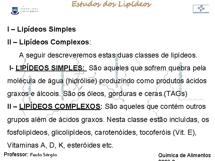 LIPÍDIOS I – Lipídeos Simples II – Lipídeos Complexos: A seguir descreveremos estas duas LIPÍDIOS I – Lipídeos Simples II – Lipídeos Complexos: A seguir descreveremos estas duas