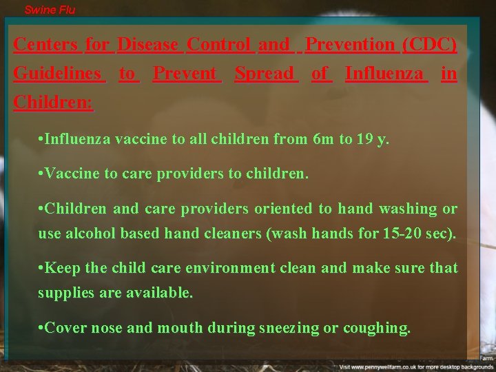 Swine Flu Centers for Disease Control and Prevention (CDC) Guidelines to Prevent Spread of