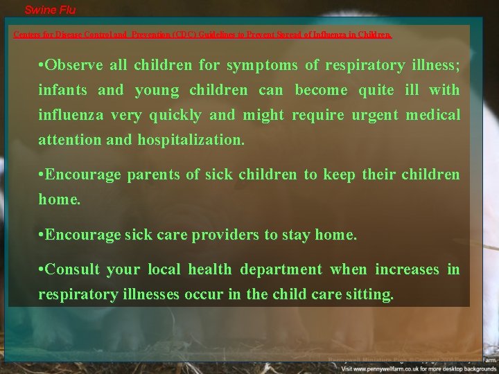 Swine Flu Centers for Disease Control and Prevention (CDC) Guidelines to Prevent Spread of