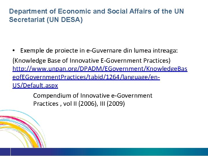 Department of Economic and Social Affairs of the UN Secretariat (UN DESA) • Exemple