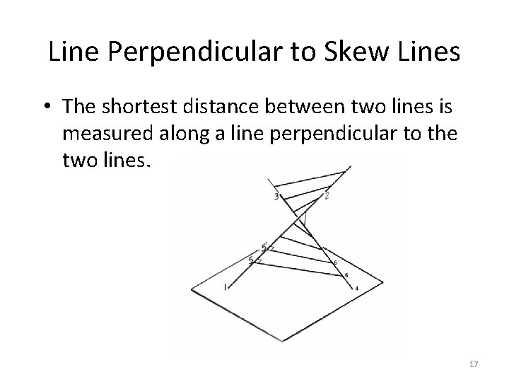 Line Perpendicular to Skew Lines • The shortest distance between two lines is measured