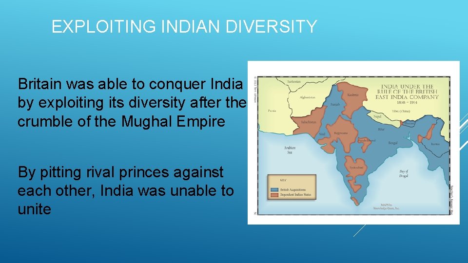 EXPLOITING INDIAN DIVERSITY Britain was able to conquer India by exploiting its diversity after