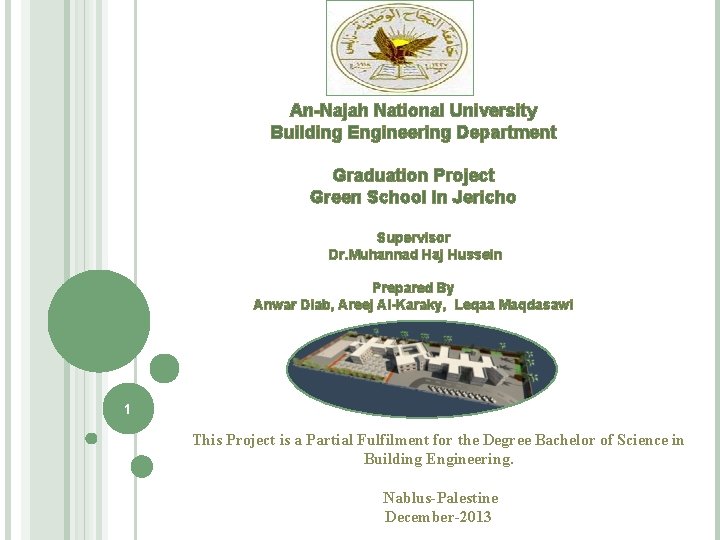 An-Najah National University Building Engineering Department Graduation Project Green School In Jericho Supervisor Dr.