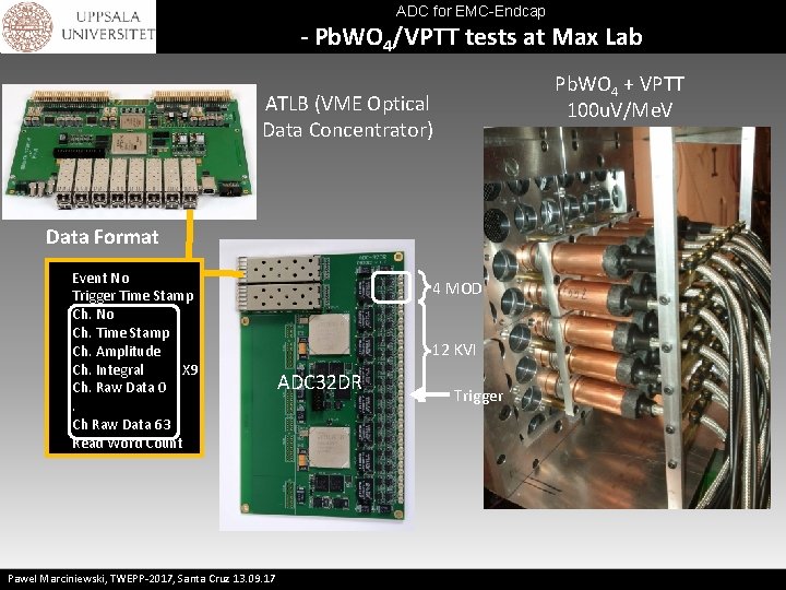 ADC for EMC-Endcap - Pb. WO 4/VPTT tests at Max Lab Pb. WO 4